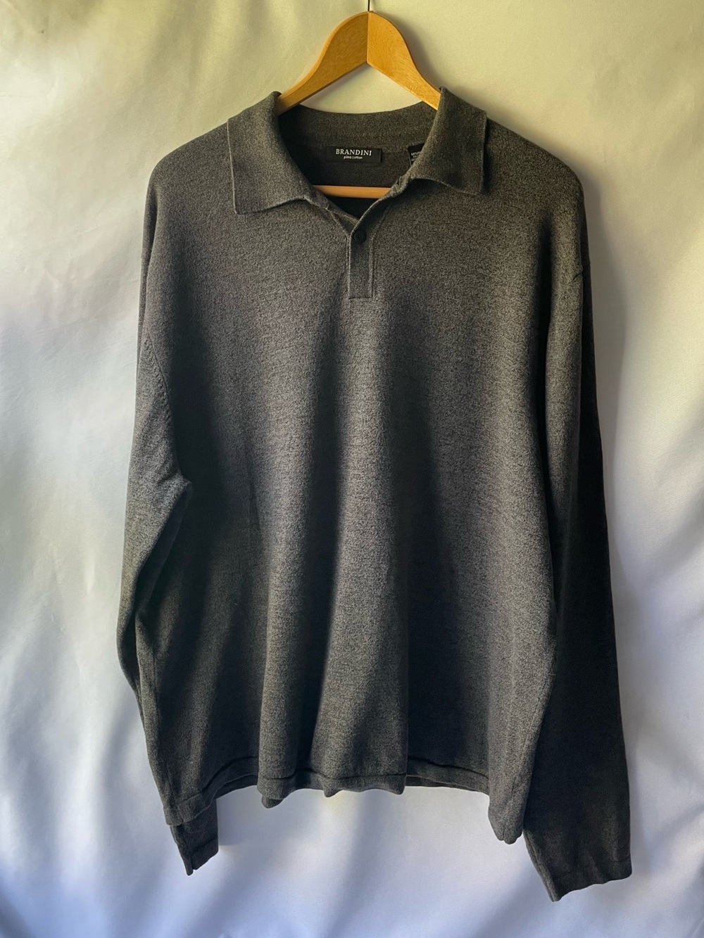 Brandini Men's Dark Gray Long-Sleeve Polo Shirt Pima Cotton Blend